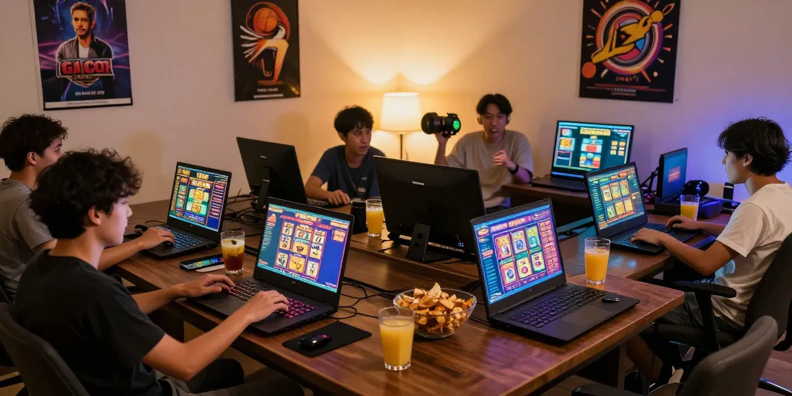 Players enjoying slot gacor games in a lively online gambling setting with colorful displays.