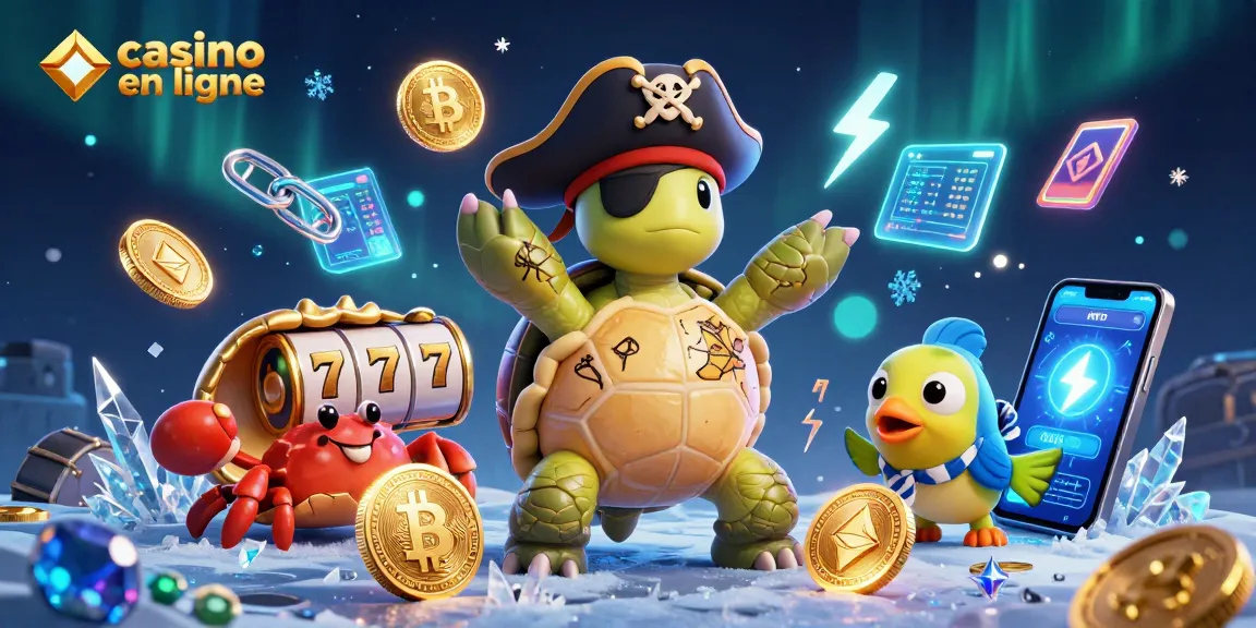 Gagnez avec les jeux de casino en ligne entourés d'une tortue pirate et de trésors sous-marins.