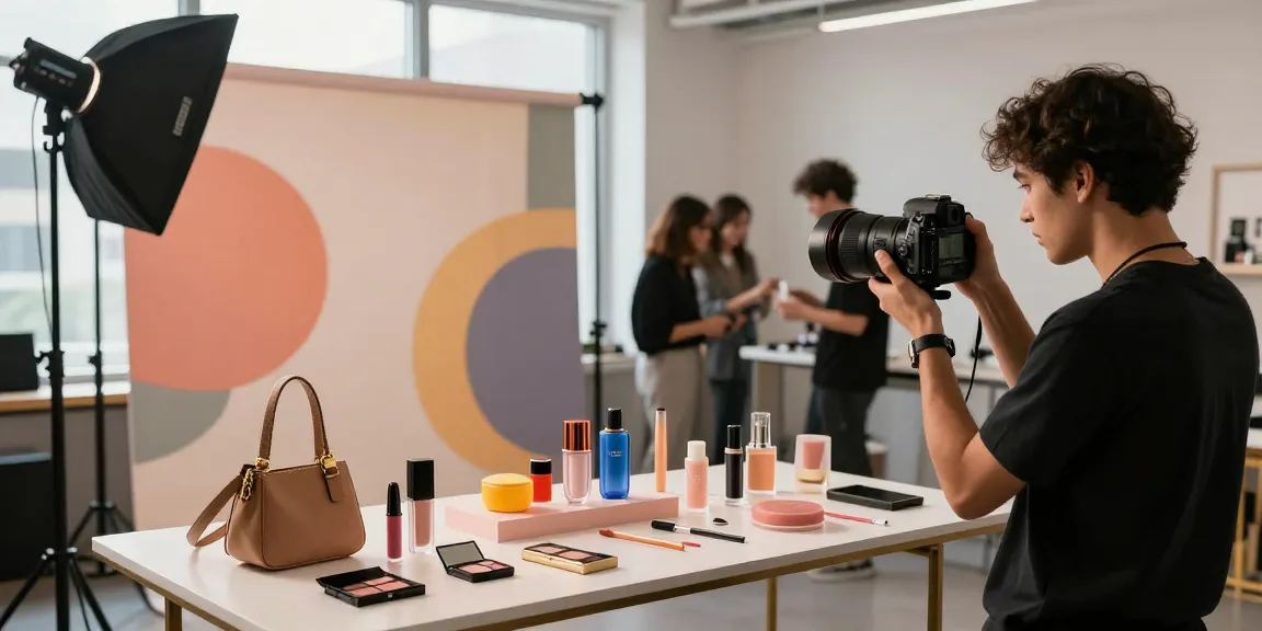 Photographe de produits à Milan réalisant des prises en studio pour mettre en valeur les articles.