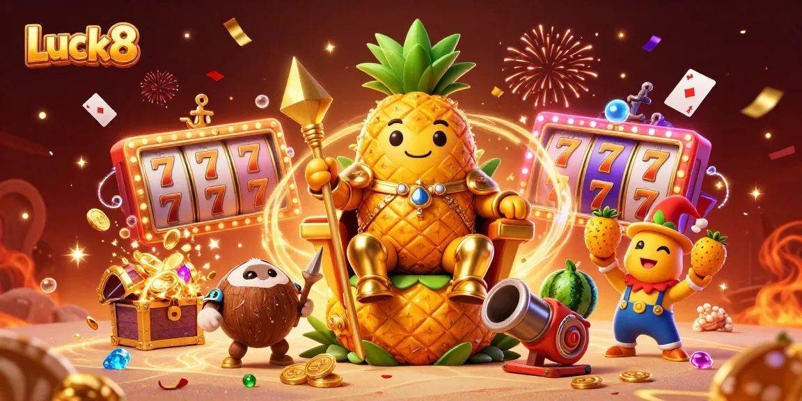 Luck8 brings excitement to online gaming with a vibrant 3D casino scene featuring playful characters.