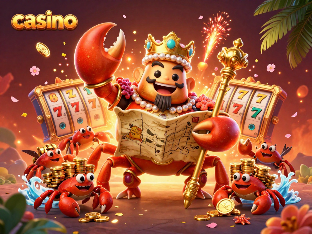 Experience the thrills of casino gaming with a vibrant, detailed 3D scene featuring a golden crab emperor.
