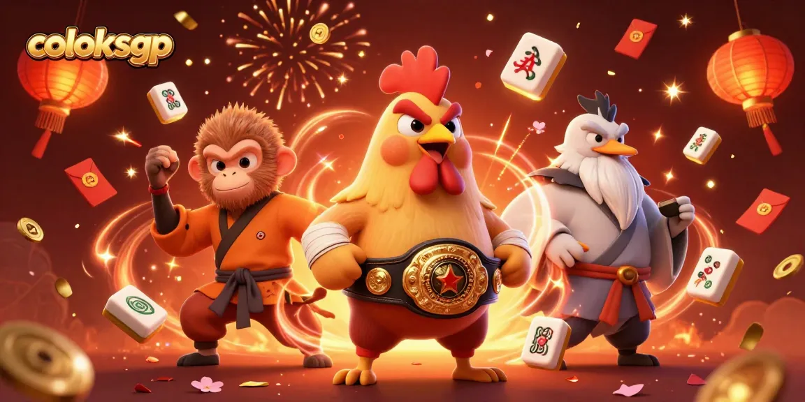 Coloksgp creates excitement with a vibrant 3D illustration featuring a Muay Thai rooster, Shaolin monkey, and crane master.