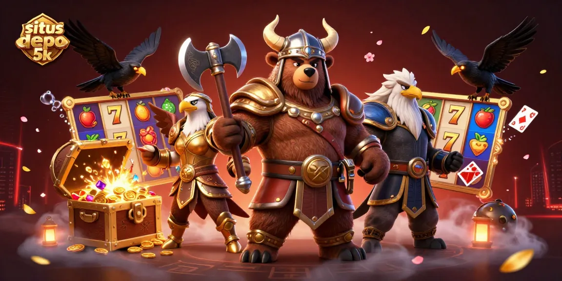 Play slots at situs depo 5k with vibrant reels and exciting graphics in this 3D casino scene.