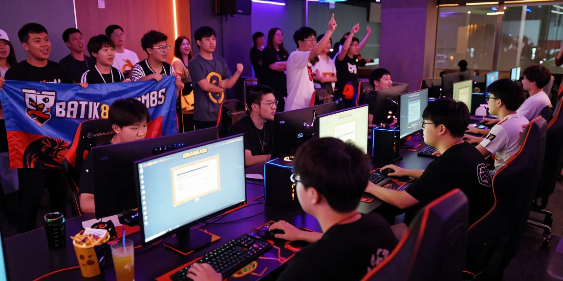 Penggemar BATIK88 GAMES di arena esports yang ceria dan dinamis.