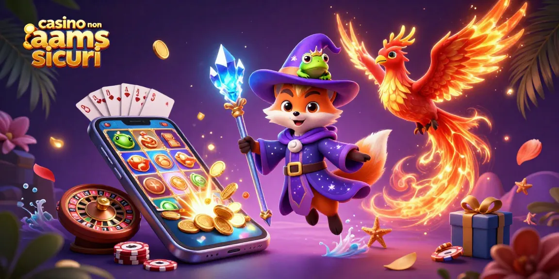 GIoca nei casino non AAMS sicuri con il wizard e il suo fenice, circondati da slot e giochi d'azzardo.