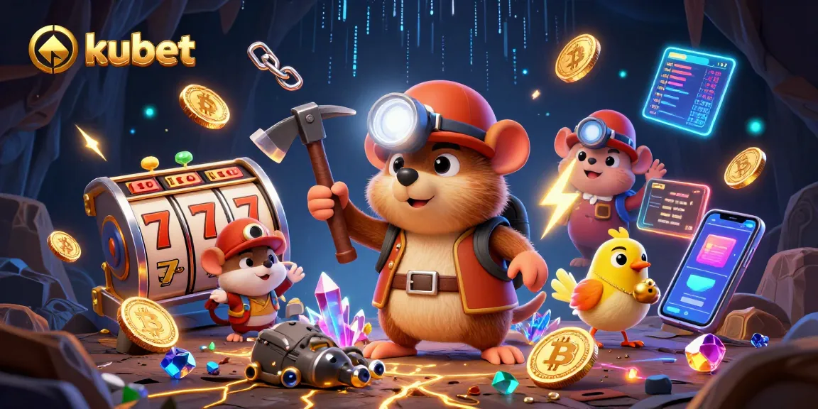 Engage with kubet's dynamic treasures, featuring a mole and canary in a vibrant casino scene.