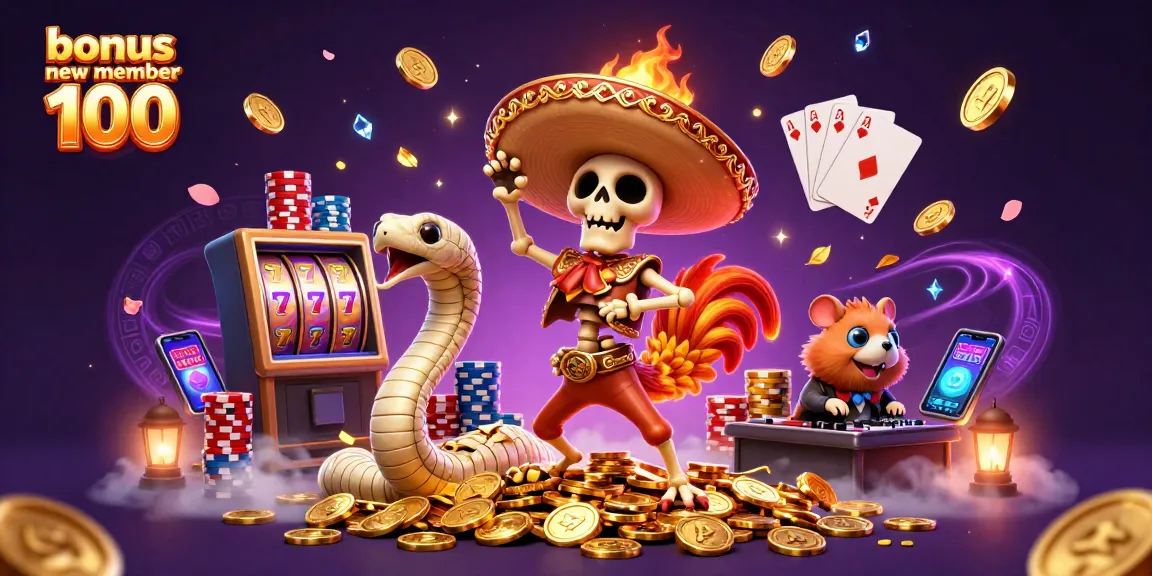 Experience the thrill of bonus new member 100 with vibrant casino characters celebrating winnings!