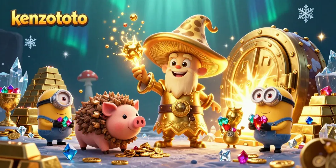 Kenzototo players enjoy a vibrant 3D casino scene filled with gold treasures and magical elements.