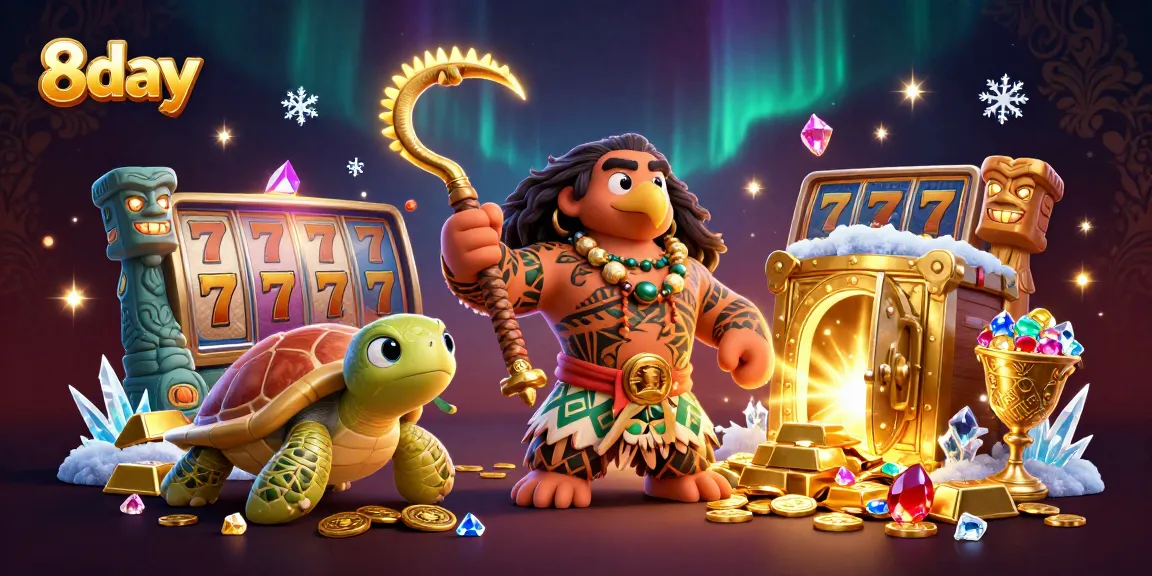 Spin to win with 8day's exciting slot games featuring vibrant characters and treasure.