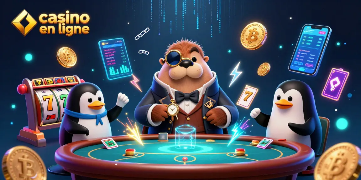 Jouer à un casino en ligne avec un phoque, un pingouin et un poisson globe autour d'une table de poker sous-marine.
