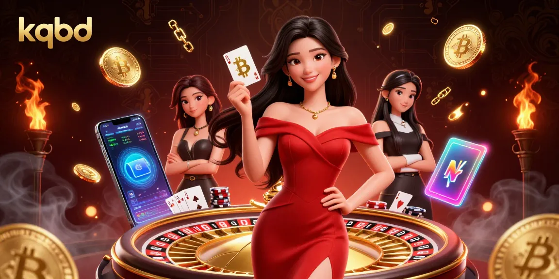 Experience kqbd with dynamic visuals of a confident woman and luxury casino elements.