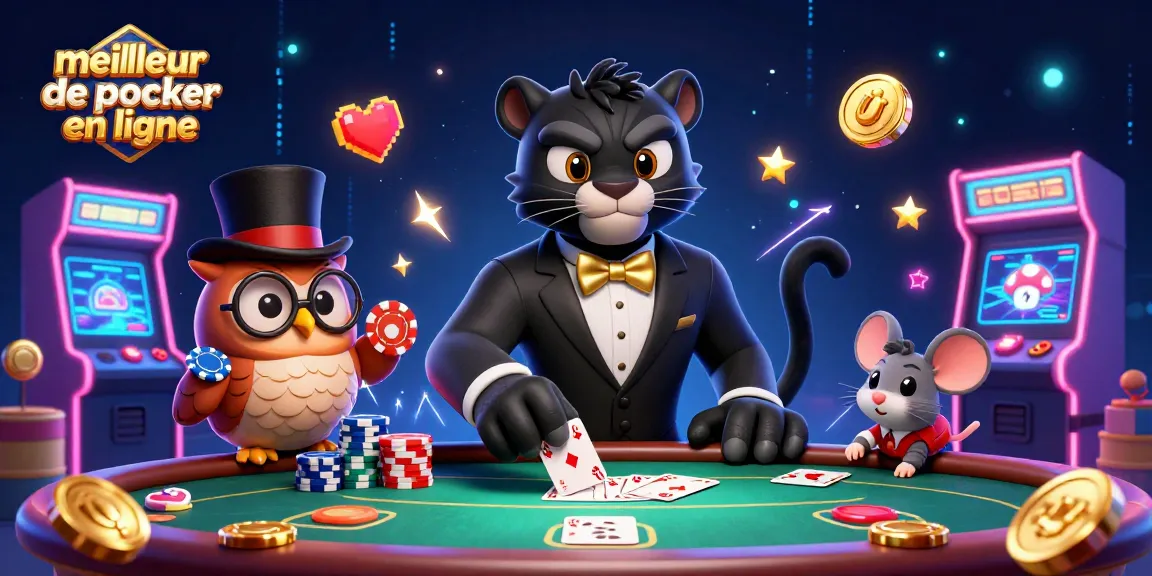 Jouez au meilleur site de poker en ligne avec style, entouré de personnages animés et d'équipements de jeu.