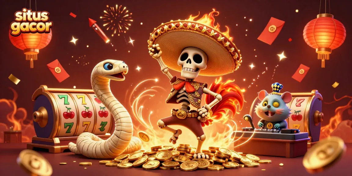 Splash into winning adventures at situs gacor with a colorful 3D scene blending slot reels, festive elements, and energetic characters.