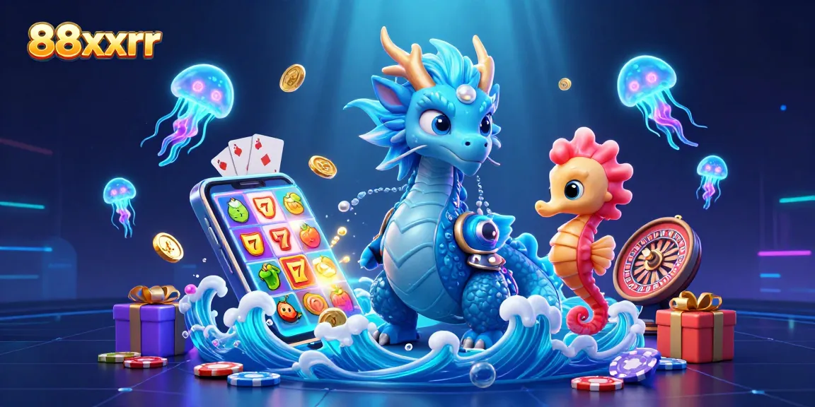 Engage with 88xxrr's vibrant slot games shown alongside a 3D dragon and seahorse knight.