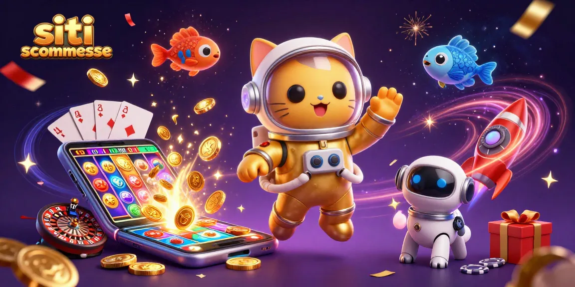 Scommetti con i migliori siti scommesse mentre il gatto spaziale fluttua tra stelle e giochi d'azzardo.