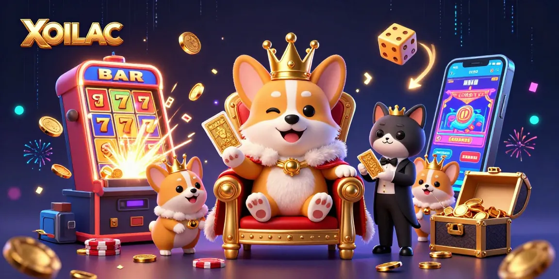 Experience XOILAC with the royal corgi and vibrant casino elements showcasing thrilling action and entertainment.