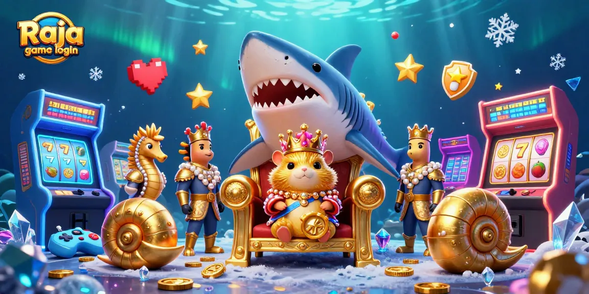 Engage with Raja game login, featuring a dynamic underwater casino scene with cartoon characters and vibrant gaming elements.
