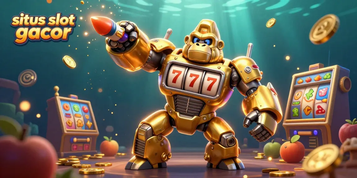 Situs slot gacor showcases a dynamic 3D transformer gorilla mech surrounded by vibrant slot game elements.